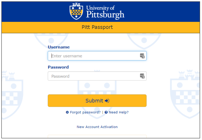 Fake Pitt Passport Login Screen