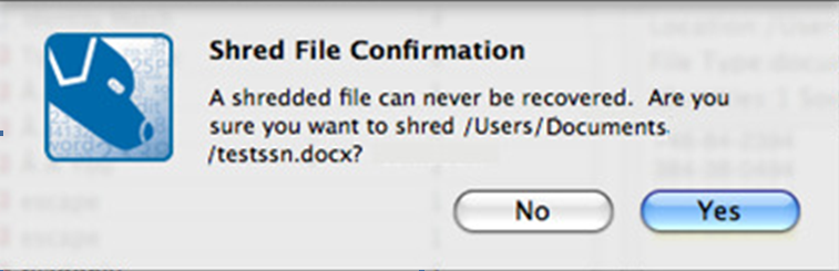 Spirion Shred File Confirmation Popup