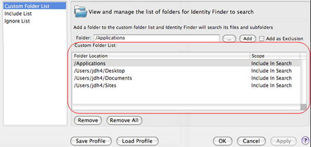 Spirion Custom Folder List with Folder Locations Highlighted