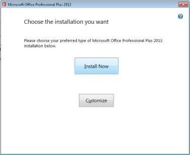 Office 2013 Installation Wizard Install Now Option