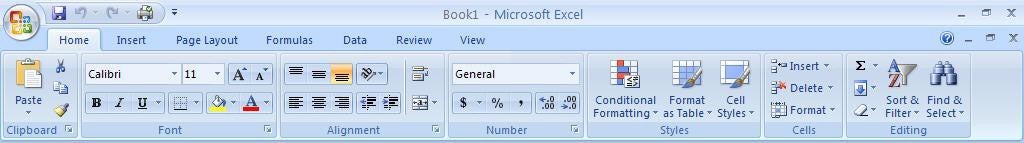 Office 2007 Excel Ribbon Home Features