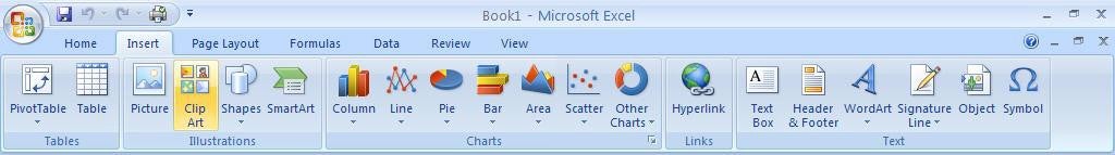 Office 2007 Excel Ribbon Insert Features