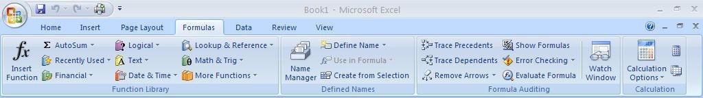 Office 2007 Excel Ribbon Formulas Features