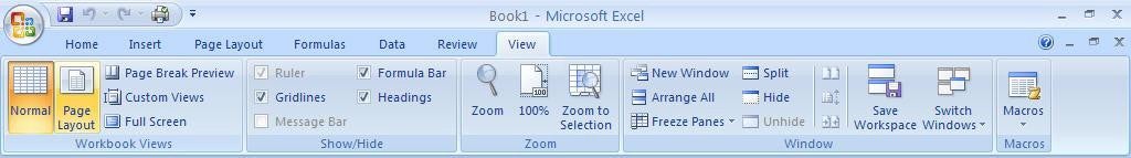 Office 2007 Excel Ribbon View Features