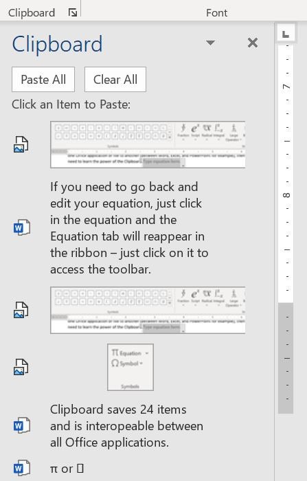 View of the expanded Clipboard within the Home section