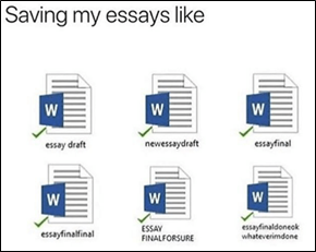 Saving my essays like ... folder showing 6 version of the same essay draft.