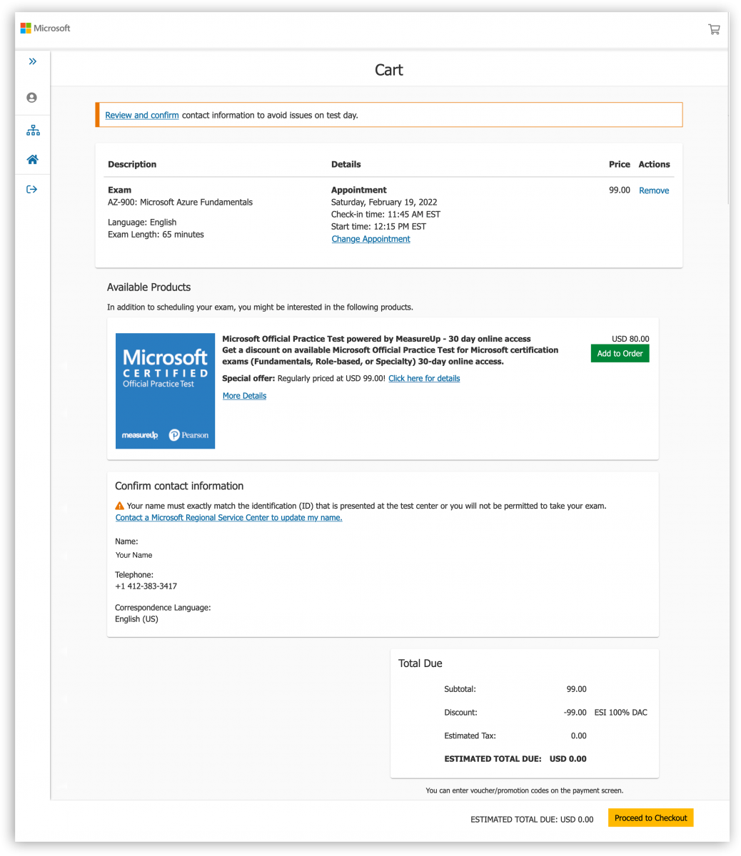 ESI checkout cart screen