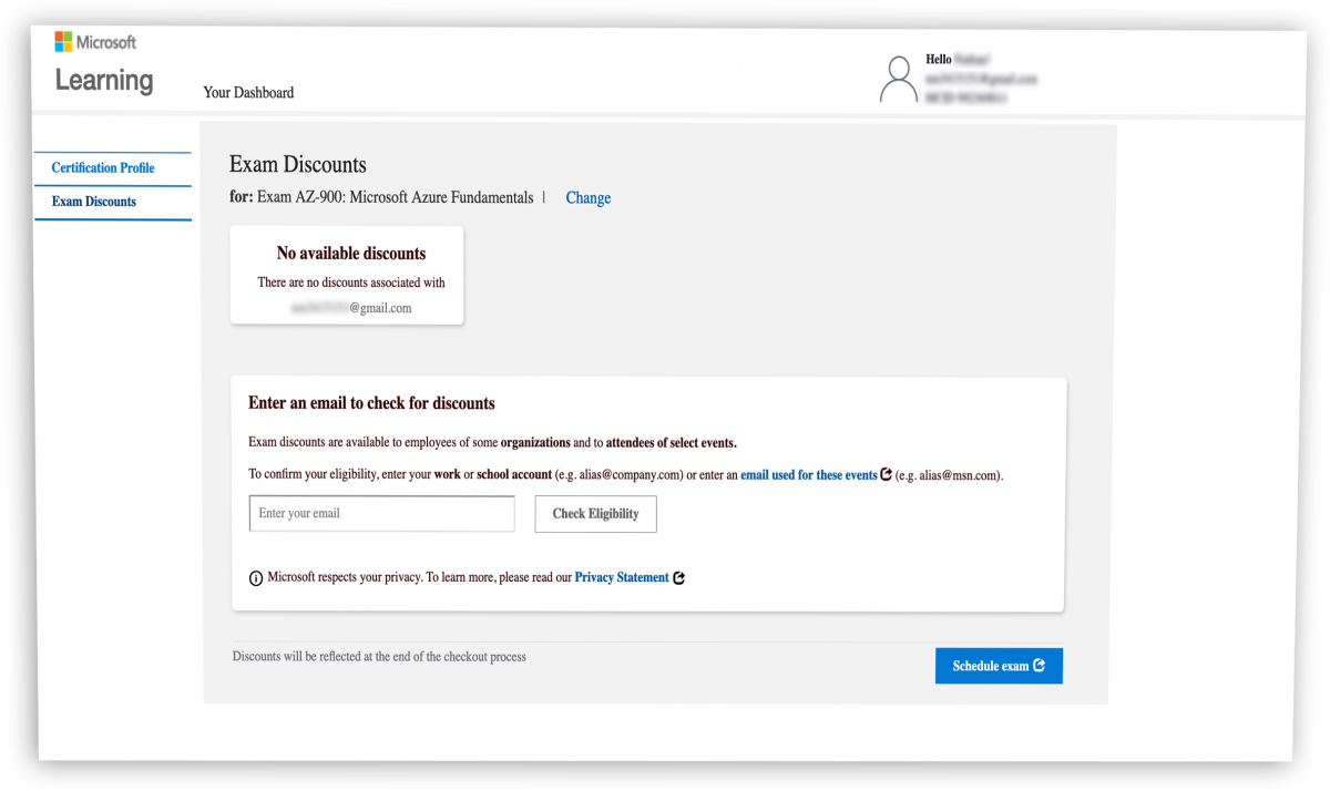 ESI Dashboard with no available discounts