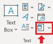 Image of Insert tab's Object icon within the Text section