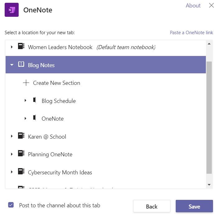 OneNote Tab in Teams