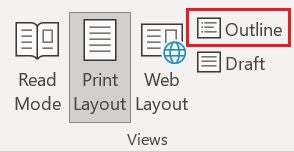 Image of the Views tab - Views section, showing the Outline option
