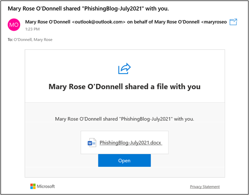 Real OneDrive notification email.