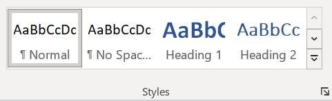 Styles toolbar showing Heading options