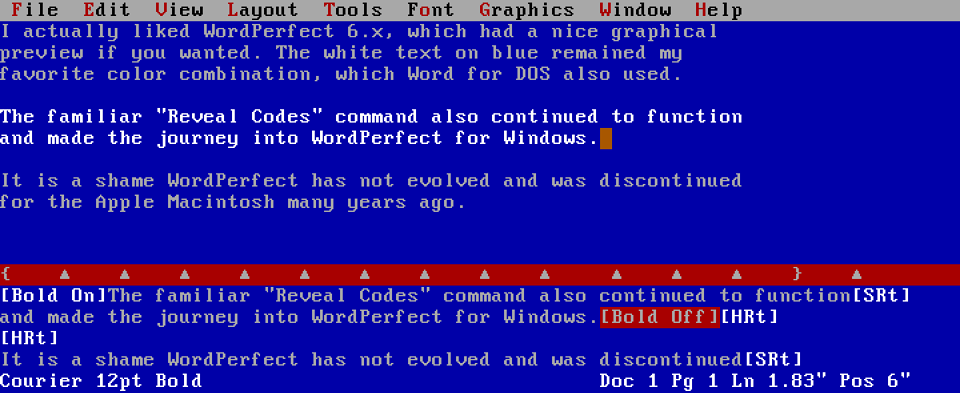 Image of WordPerfect 6 from early 1990s