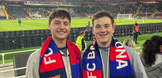 Jacob and Brandon at an FC Barcelona game