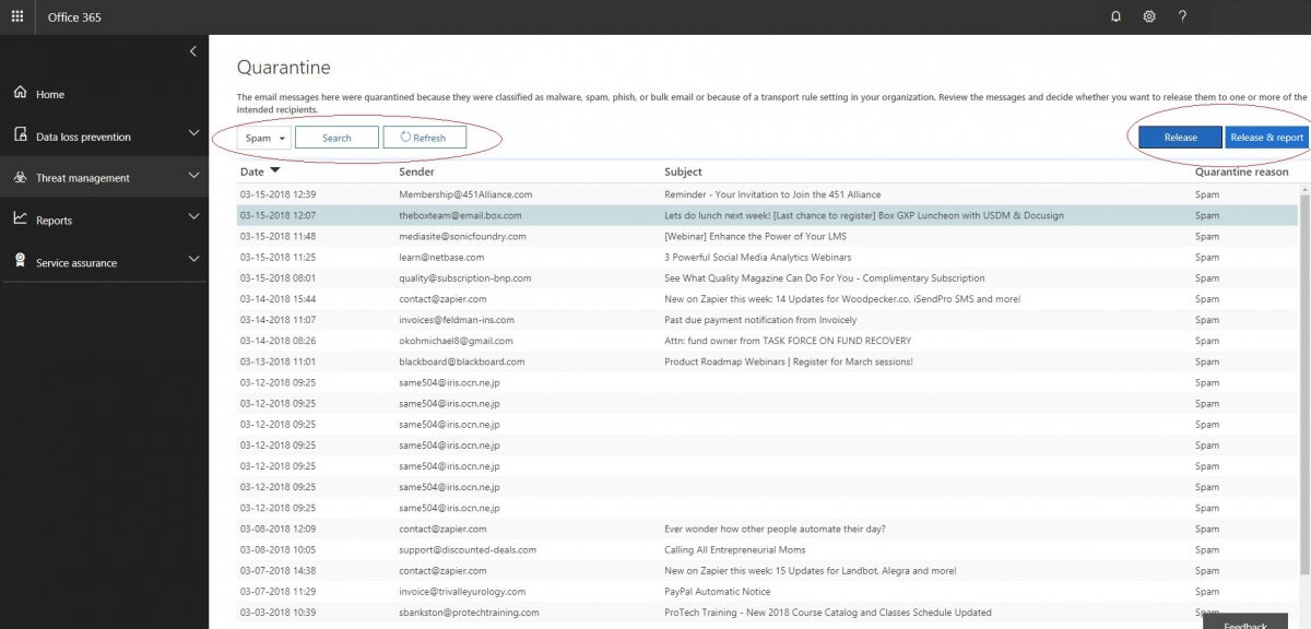 eop spam and virus filter quarantine