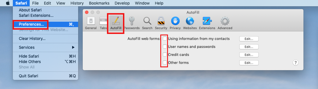 Safari Autofill Preferences