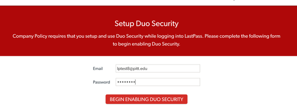 Setup Duo Security Screen