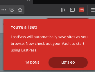 LastPass You're All Set Window