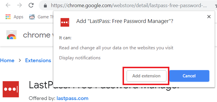 Add Extension Confirmation Pop Up