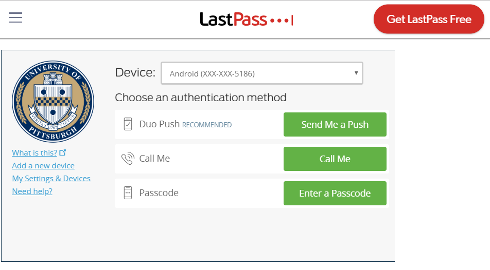 Duo Multifactor Authentication Screen