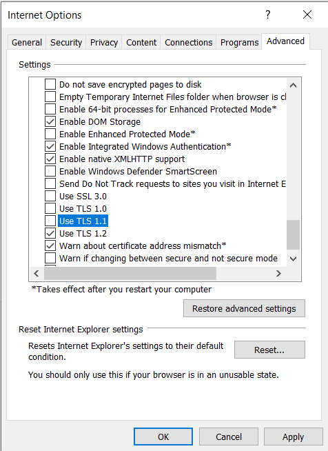 Does TLS 1.2 need to be enabled?