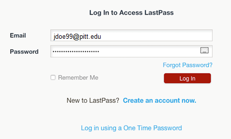 LastPass Login Screen