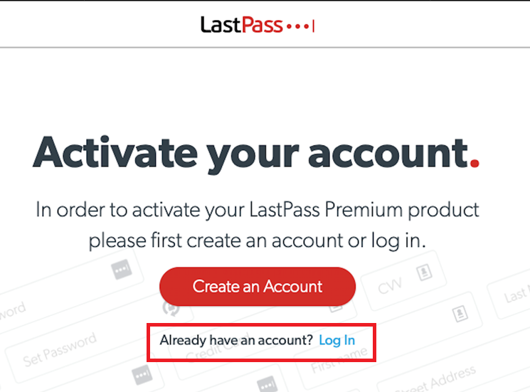 LastPass Activate Your Account Screen