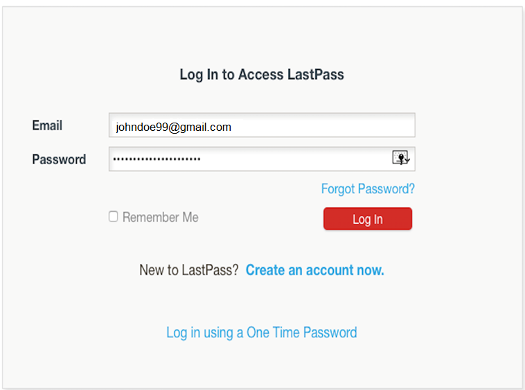 LastPass Login Screen