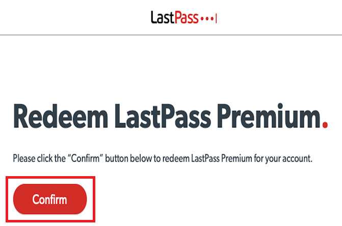 Redeem LastPass Premium Screen