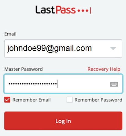 LastPass Browser Extension Login Screen