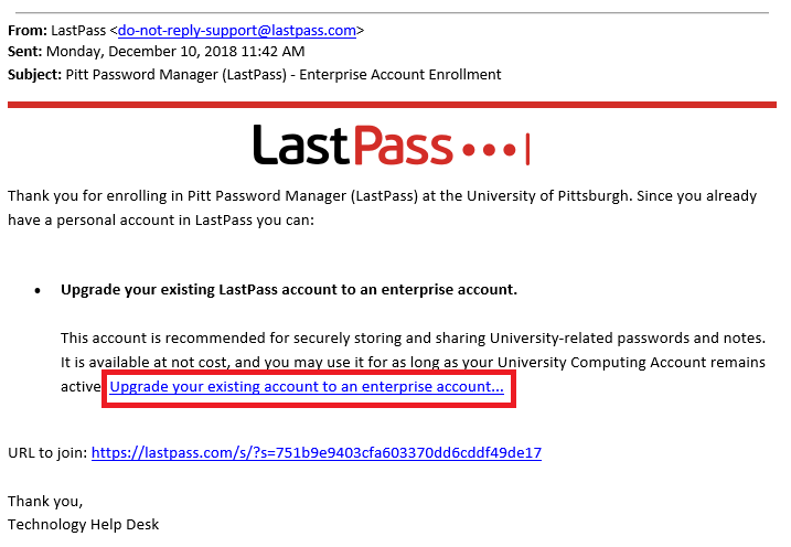 Last Pass Confirmation Email