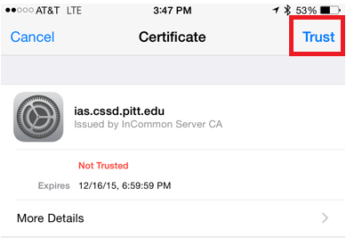Certificate warning on iPhone