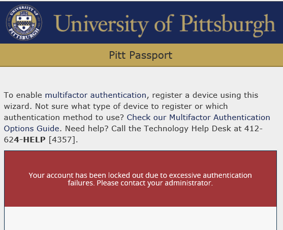 Pitt Passport Lock Out Window