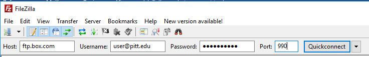 FileZilla Quickconnect Window