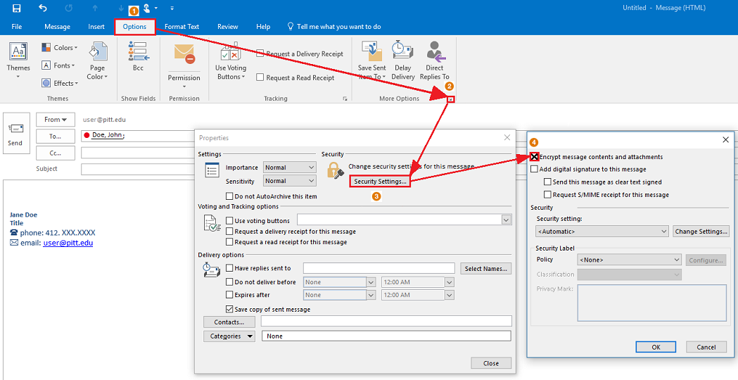 Locate the encrypt message contents and attachments setting