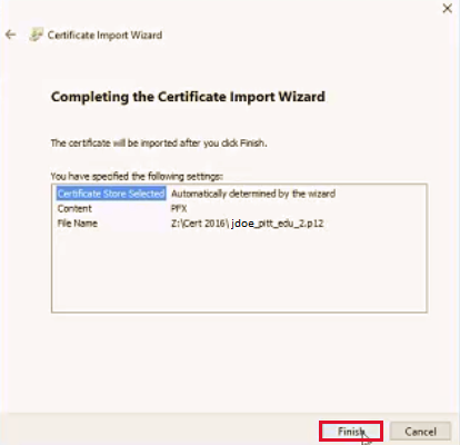 Completion Screen for Certificate - import wizard