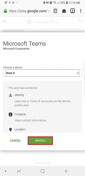 Microsoft Teams App Installation Screen