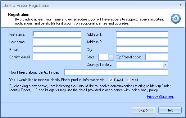 Spirion Registration Window