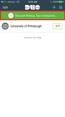 Duo Mobile App with Request Waiting. Tap to Respond Highlighted