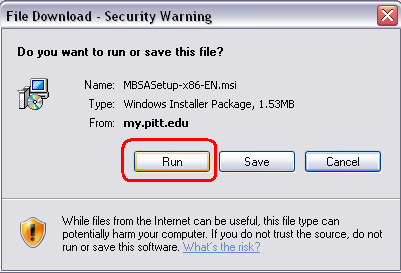 File Download Security Warning with Run Highlighted
