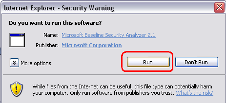 Internet Explorer Security Warning with Run Highlighted