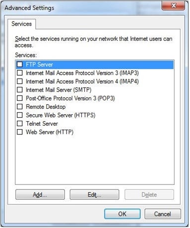 Service settings window