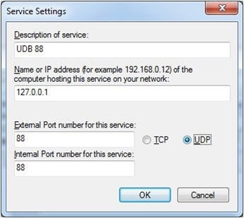 Service settings window