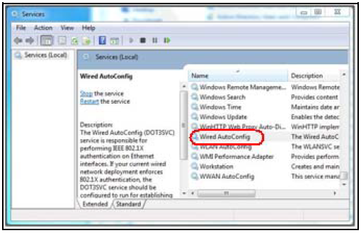 Wired Auto Config Service Highlighted