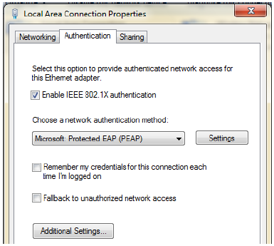 Local Area Connection Authentication Properties