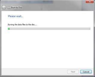 Office 2013 Burn to Disc Progress Window