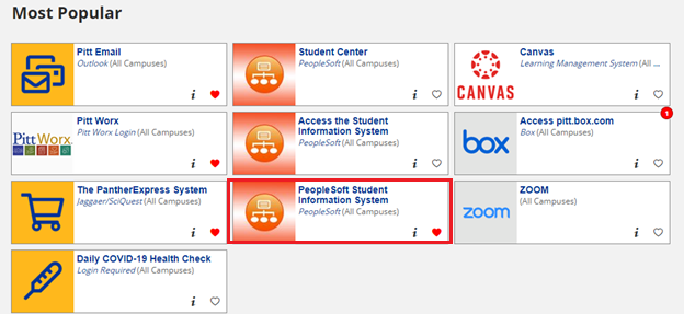 Click the PeopleSoft Student Information System task.