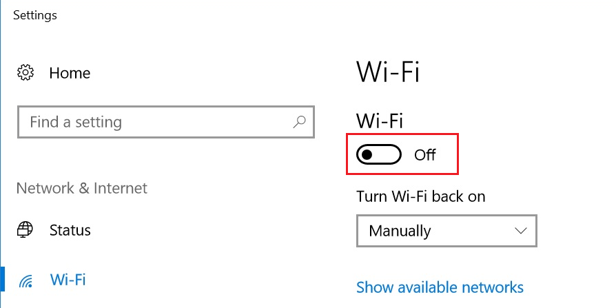 Slide Wi-Fi slider to Off