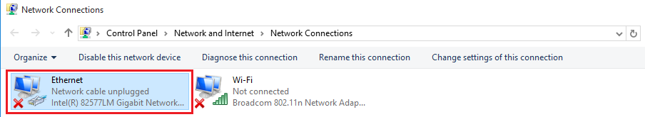 Ethernet Properties Network Connections with Ethernet Highlighted